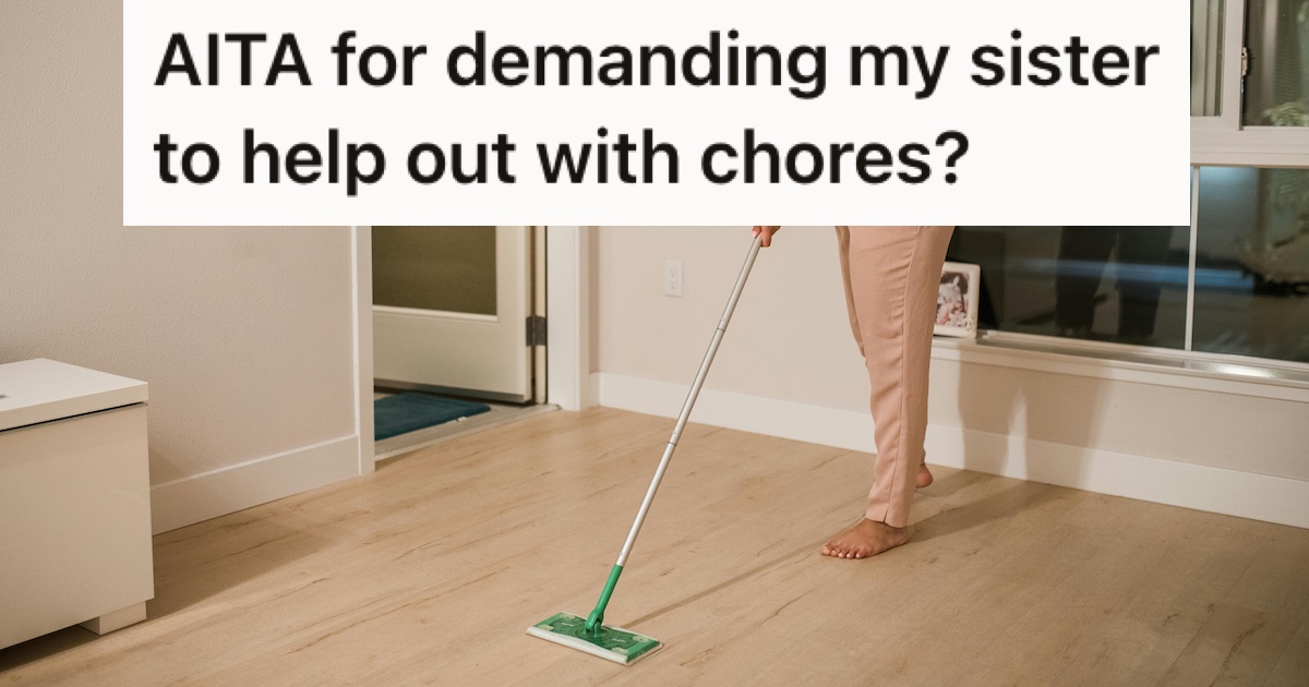 Medical School Candidate Is Working Hard To Prep For Her Entrance Exam, But When Her ADHD And Household Chores Push Her To Breaking Point, Her Sister Shows Her True Colors A woman mopping the floor