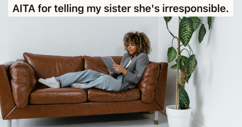 A woman on a couch using a tablet