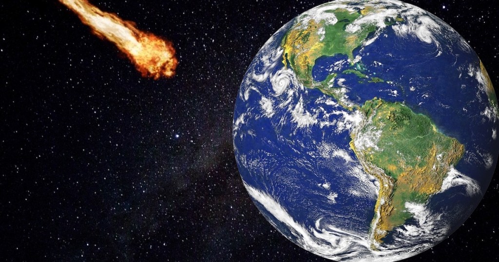 An illustration of an asteroid headed towards Earth