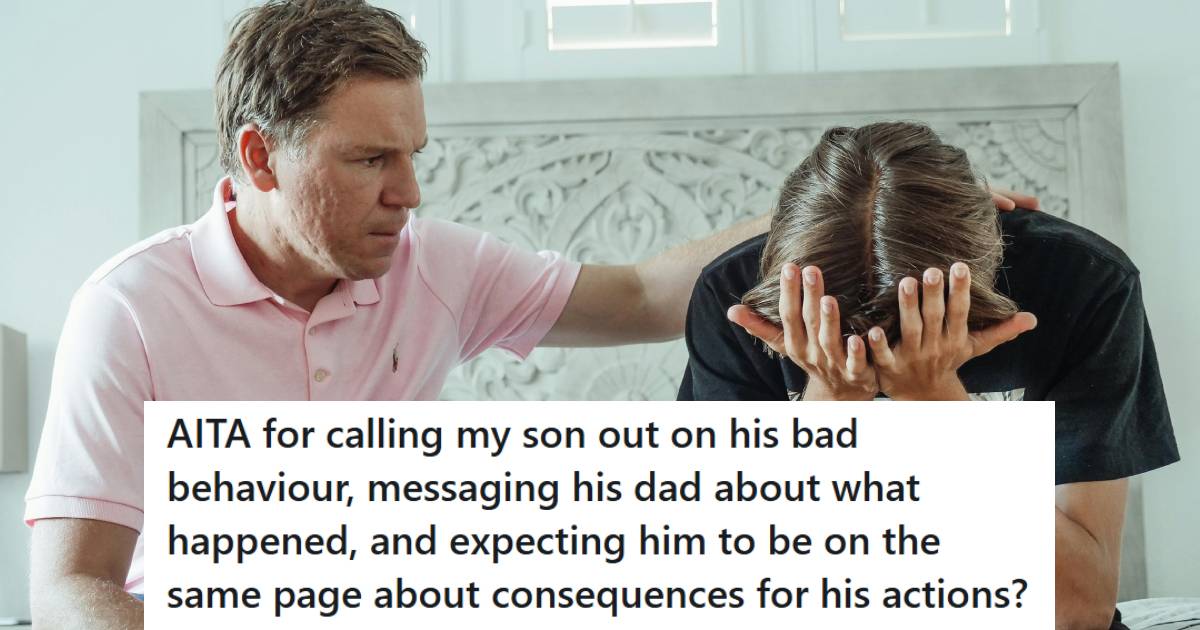 Man comforting his son and making excuses for his bad behavior