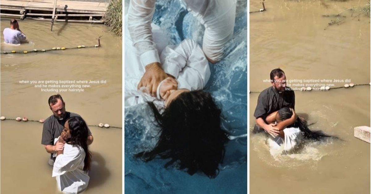 Grateful Church Goer Is Going Viral Because Her Wig Came Off While She Was Getting Baptized Woman getting baptized