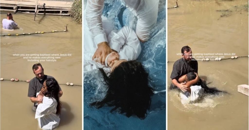Woman getting baptized