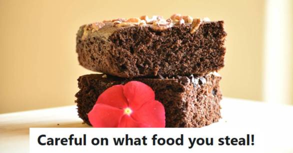 A stack of two brownies with a pink flower next to them for effect.