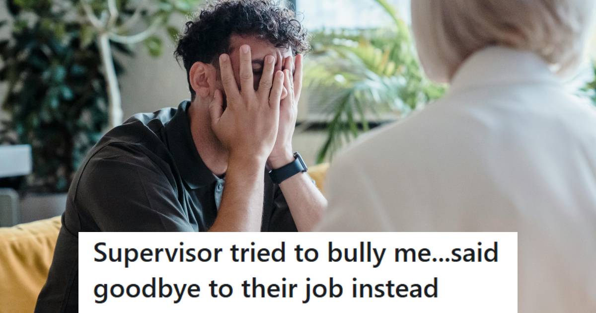 Man covering his face because he's upset over emails while talking to HR