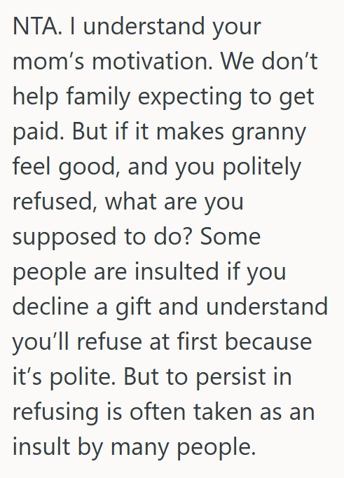 Comment 2 1 Teenage Girls Grandma Insists On Giving Her A Little Money After Their Visits, But Her Mom Doesnt Think She Should Take The Money
