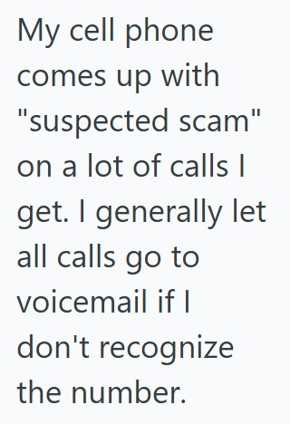 Comment 2 27 Spammers Were Using Her Number To Scam People, And Those People Would Call Her Back To Yell At Her, So She Encouraged People To Call The Police And Report The Issue