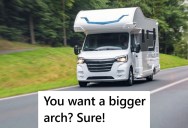 Contractor Built A House With An Archway That Leads To The Garage, But His Client Bought An RV And Refused To Have It Measured, So He Had To Use His Creativity