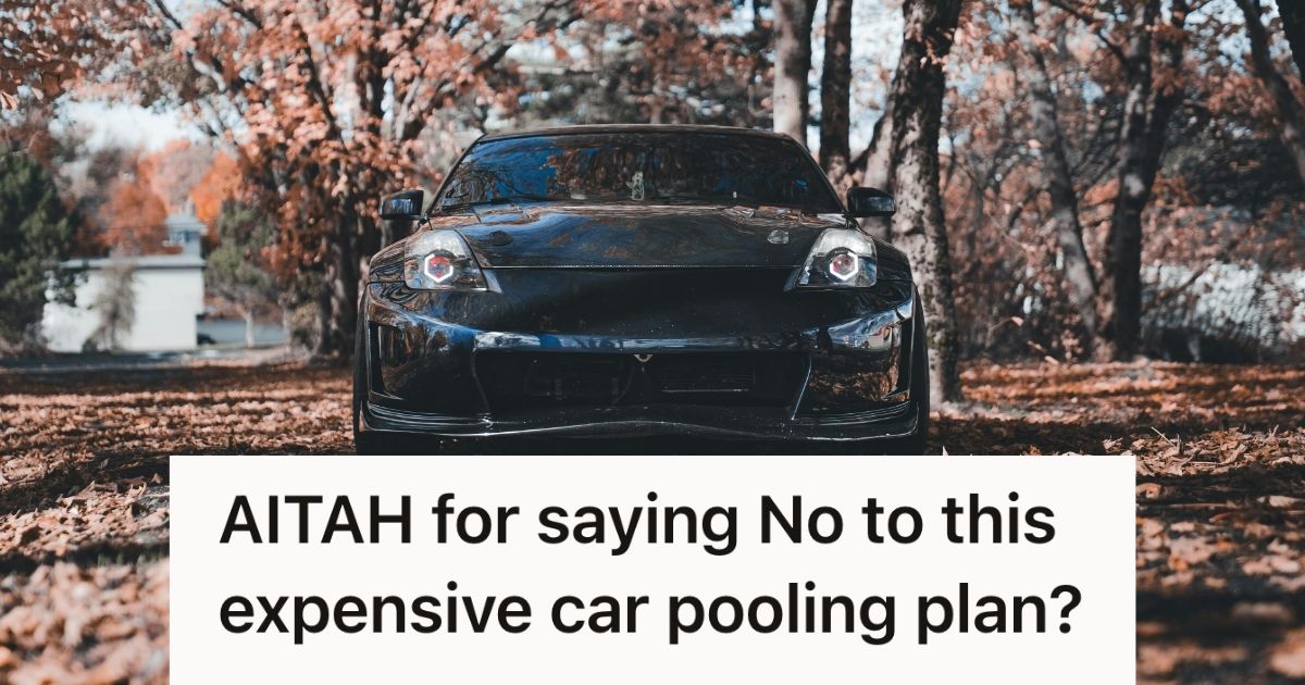 Black sedan driving through fallen leaves