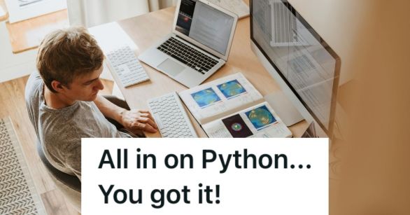 Man using several computers at once.