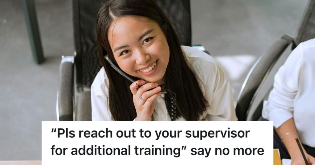 Woman on office phone, smiling