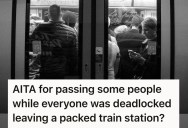 Man Squeezed Through A Small Space In A Jam-Packed Train Station Passing Some People, So Another Passenger Yelled At Him