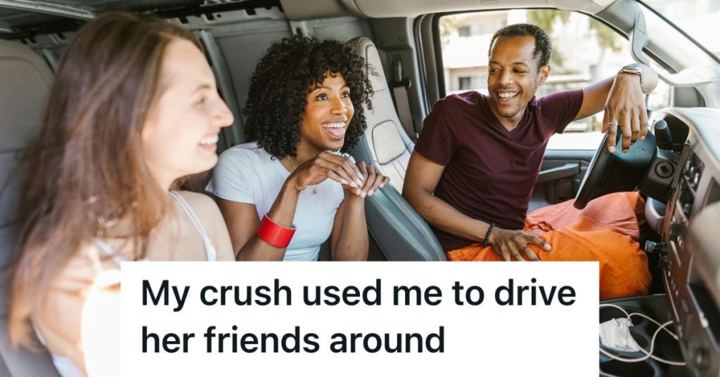 Man driving with two female passengers