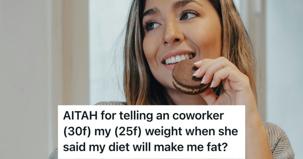 Woman eating a chocolate cookie sandwich