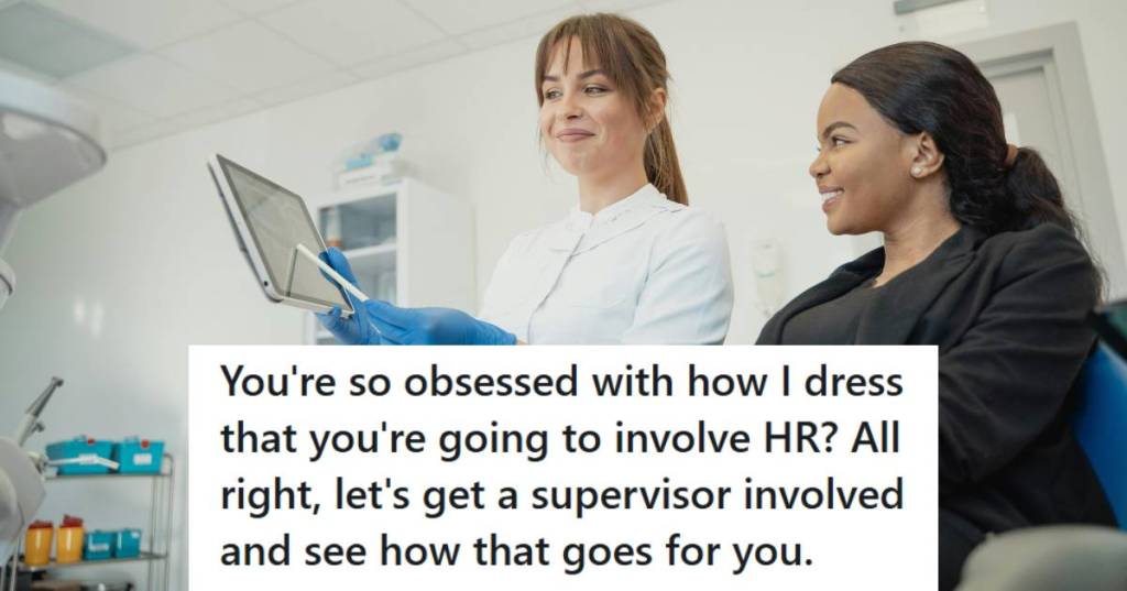 Hospital Employee sitting and smiling with a coworker