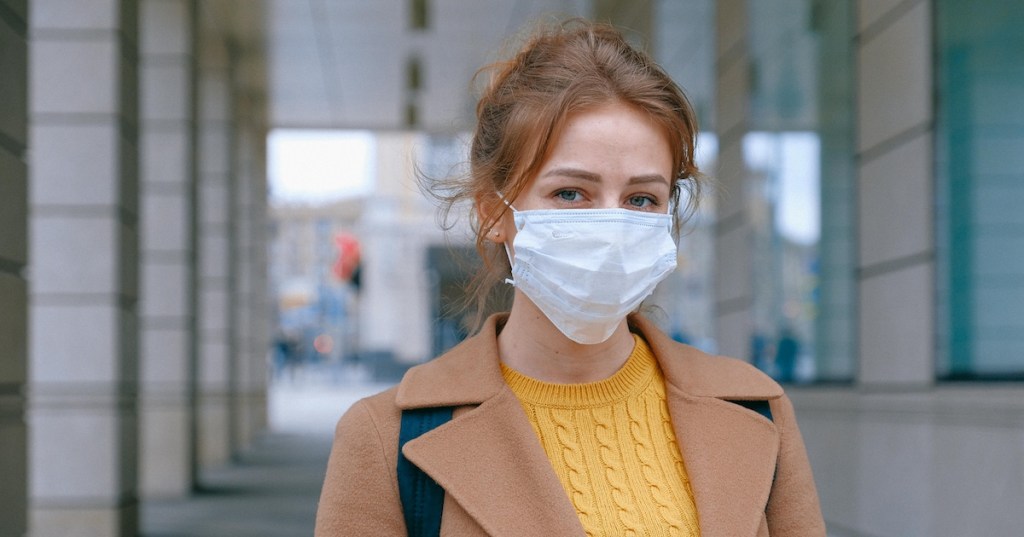 A woman wearing a face mask