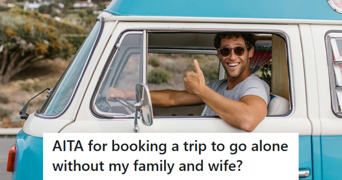 Man driving his blue and white van giving a thumbs up because he's happy