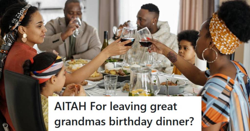 Family sitting around the dinner table, talking and enjoying a good meal