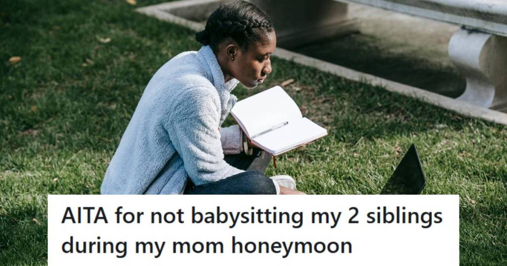 College student sitting in the grass studying for her math class