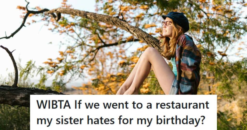 Teen girl sitting in a tree thinking about her birthday dinner