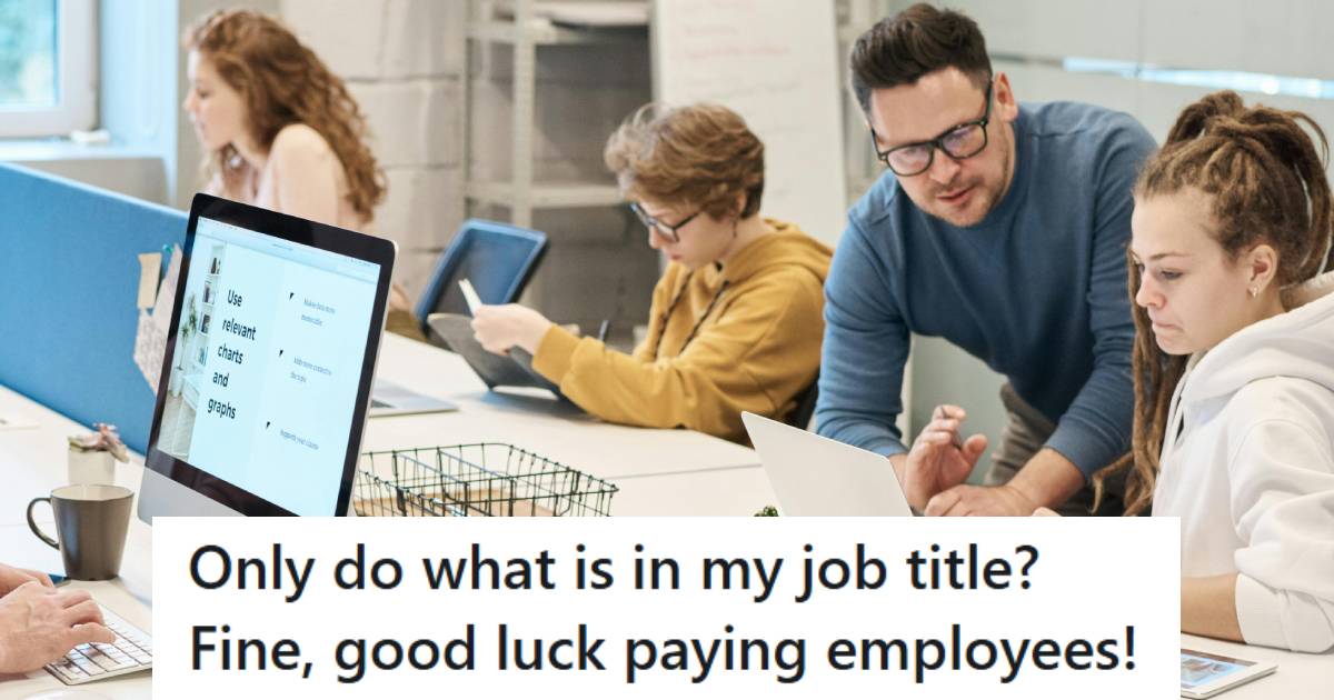 Man showing the HR lady how to fix the ERP so she can issue paychecks