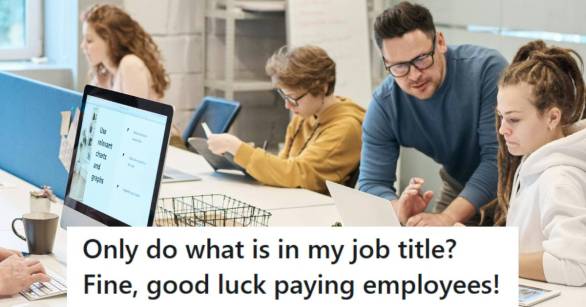 Man showing the HR lady how to fix the ERP so she can issue paychecks