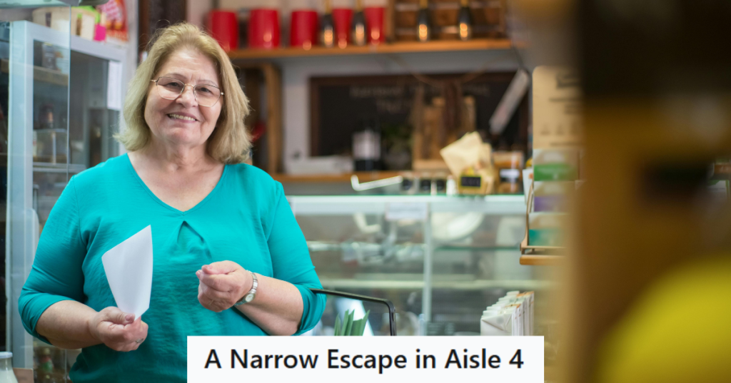 woman in blue short in grocery store