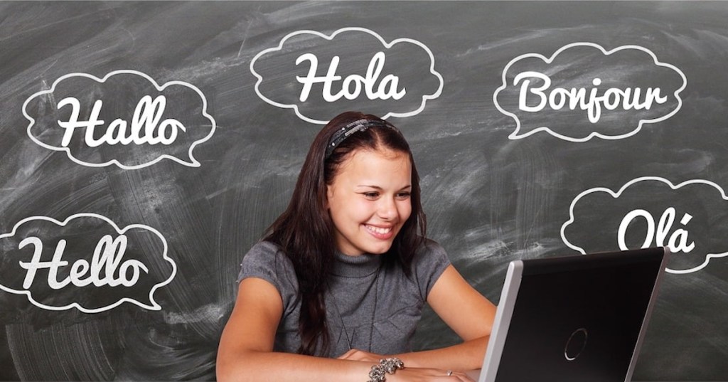 A girl on a laptop learning languages
