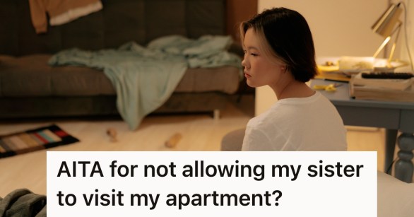 Woman sitting in a messy room