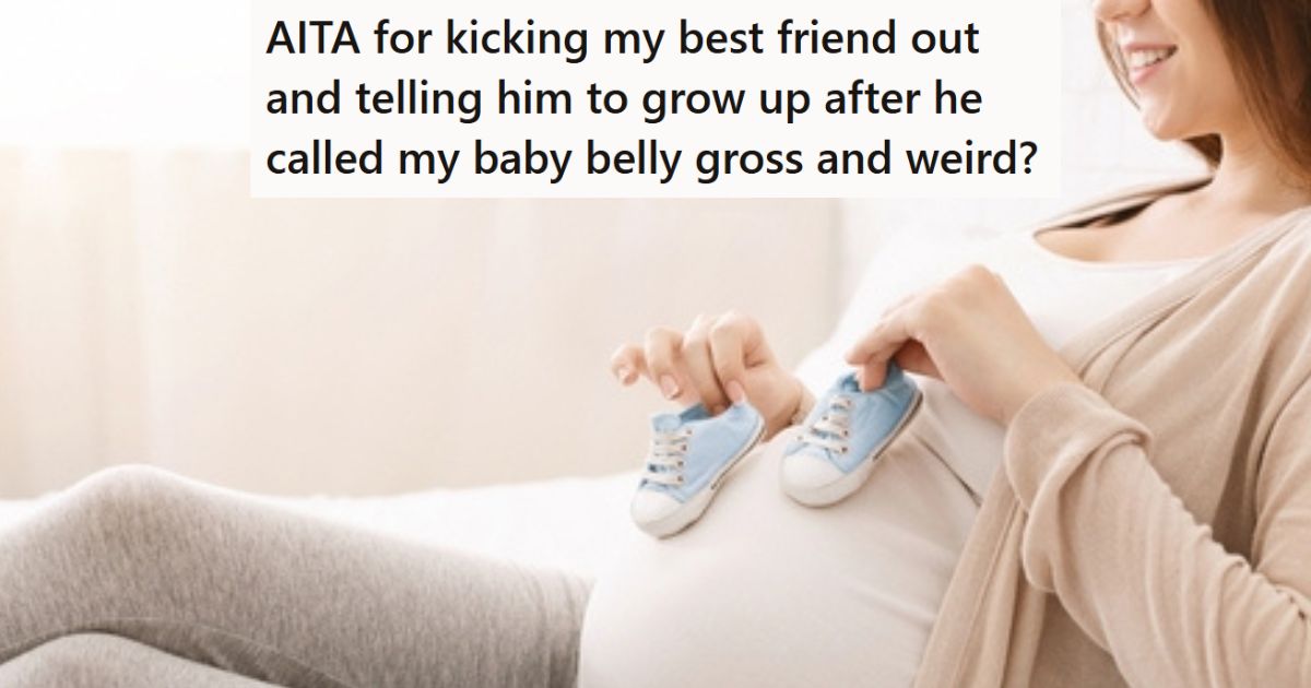 Pregnant mom holding shoes