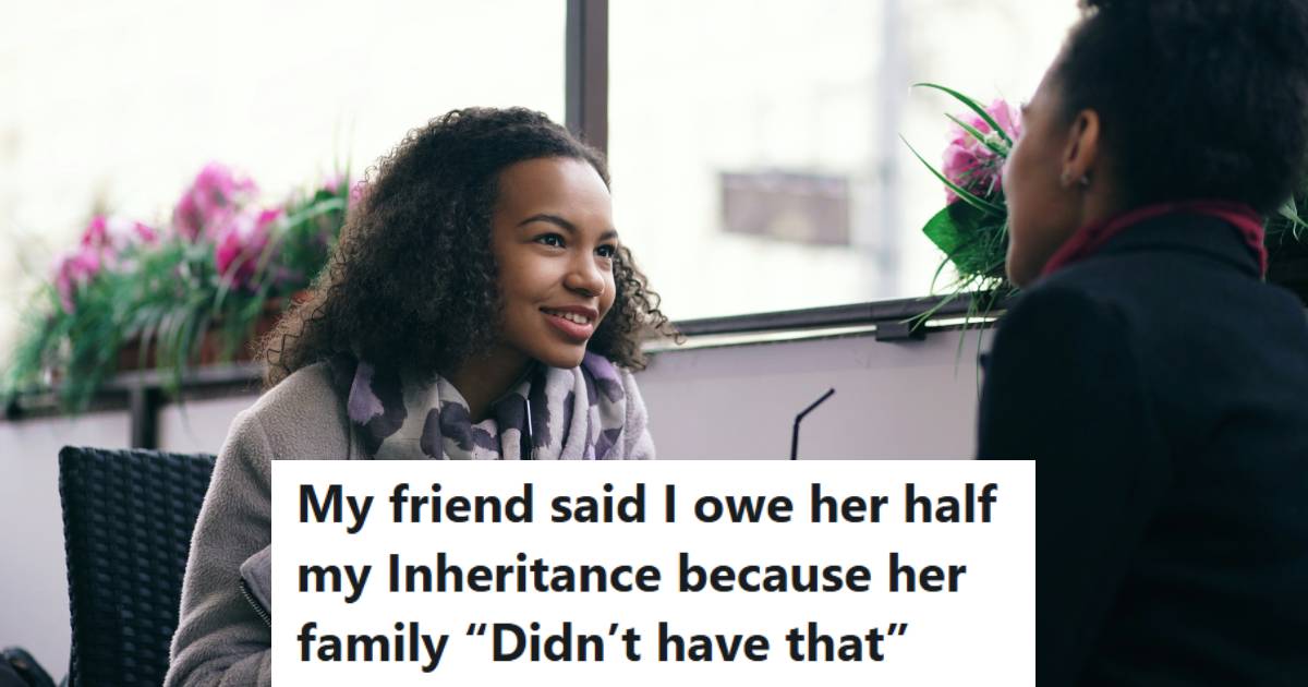 Two women having lunch and talking about how one of them got an inheritance