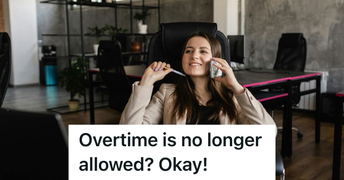 Supervisor Complained That An Employee Getting Too Much Overtime, But She Reminded The Owner How Good She Is At Her Job Woman sitting in the office on her phone smiling