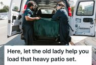 Four Men Struggled To Load A Large Heavy Boxed Furniture Set Onto Their Pickup, So This Older Female Employee Showed Them How It’s Done