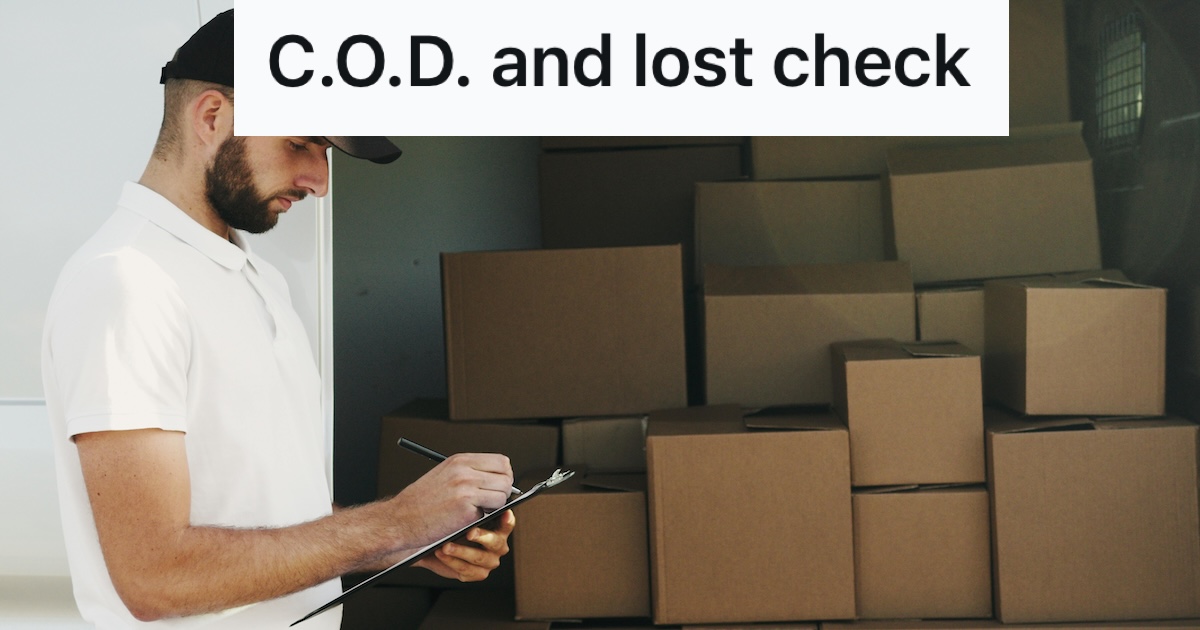 Man with clipboard standing next to boxed packages