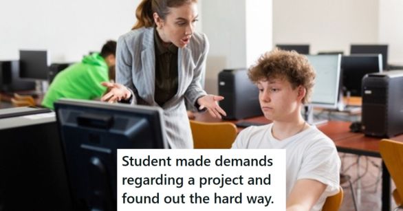 Teacher talking to bored student