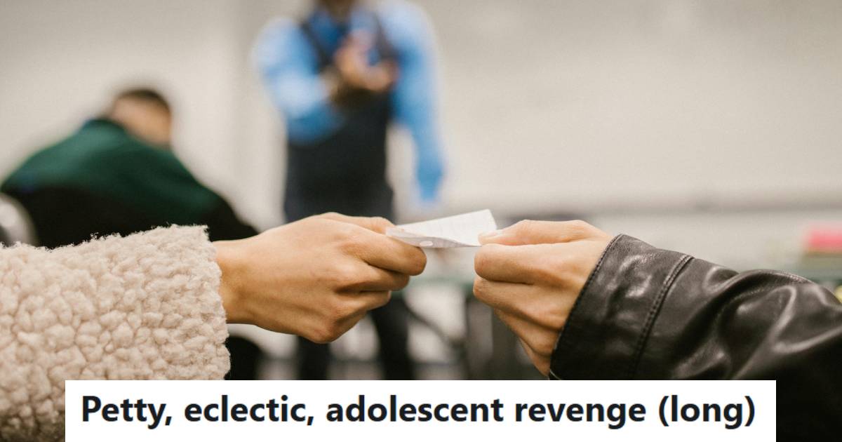 Boyfriend and girlfriend passing a note as the teacher sees them