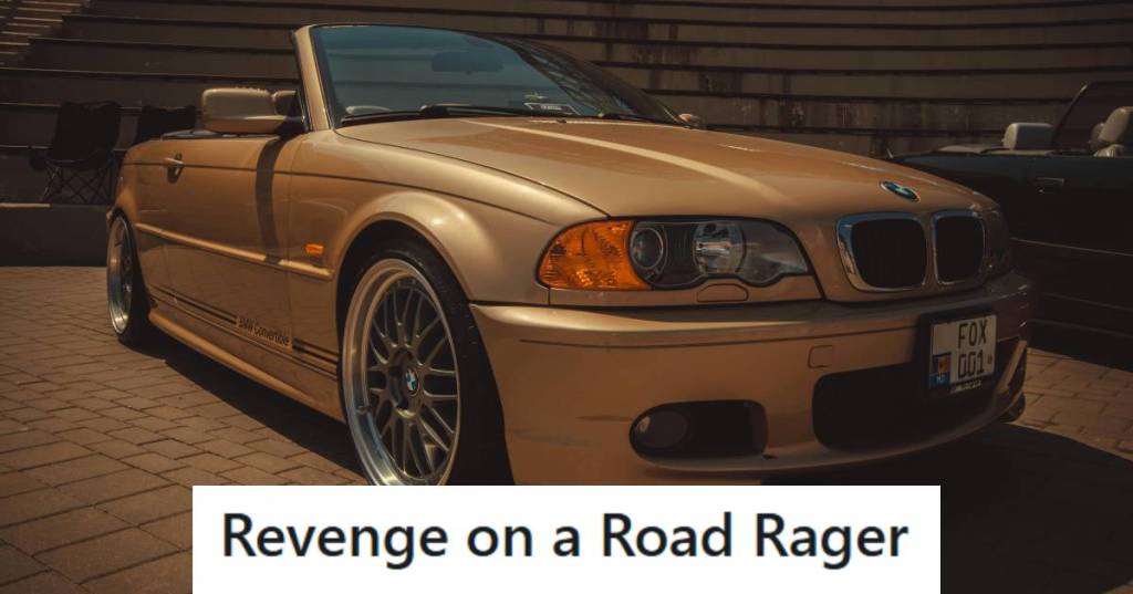 Gold convertible BMW parked outside waiting to have revenge done on it