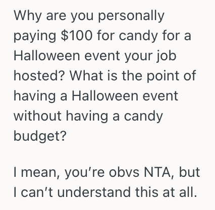 Screenshot 2025 11 01 at 2.47.34 PM Employee Bought $100 Worth Of Halloween Candy For A Work Event, But She Refused To Share The Leftovers With Another Department