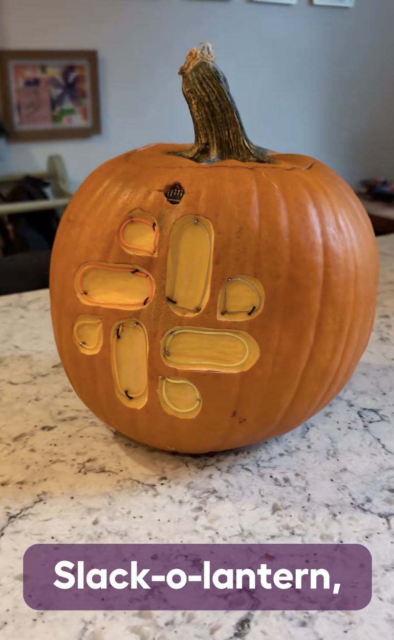 carved pumpkin on a table