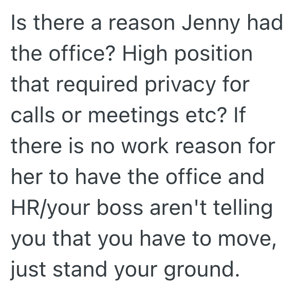 Screenshot 2025 11 06 at 1.58.39 PM Woman Takes Over A Coworkers Office Who Starts Working From Home, But Now That The Work From Home Employees Are Being Told To Return To Work, Her Coworker Wants The Office Back