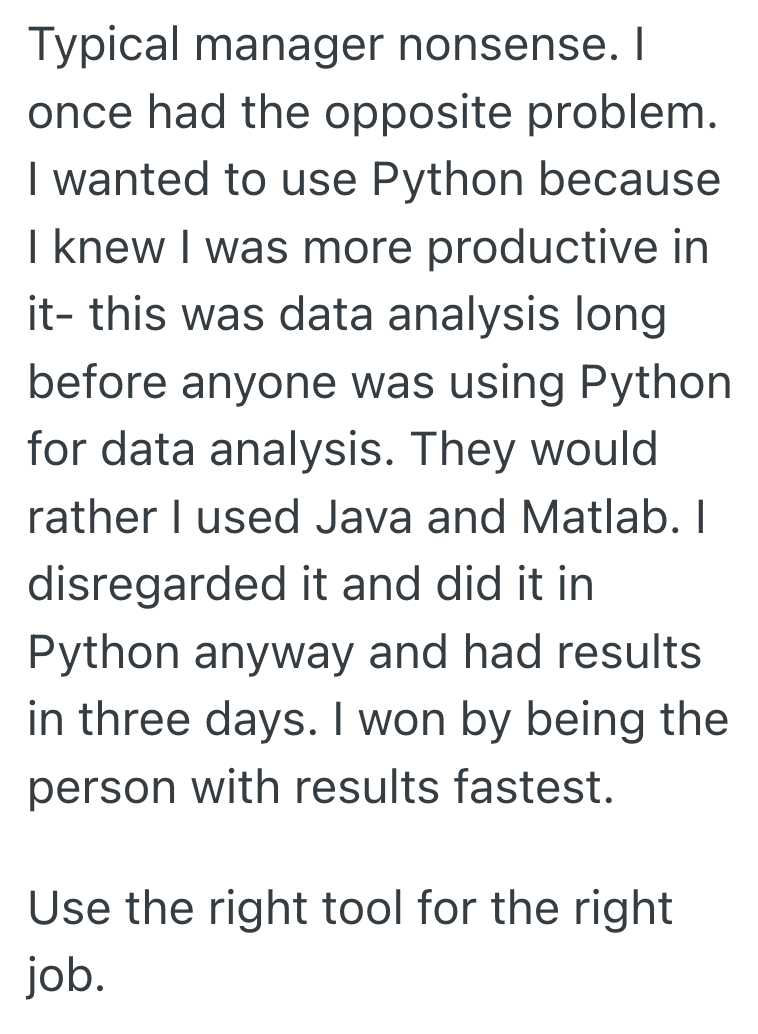 Screenshot 2025 11 07 at 8.24.29 PM Software Developer Is Required To Switch To  A Different Programming Language, So He And His Coworkers Let Him Have His Way While Productivity Tanked