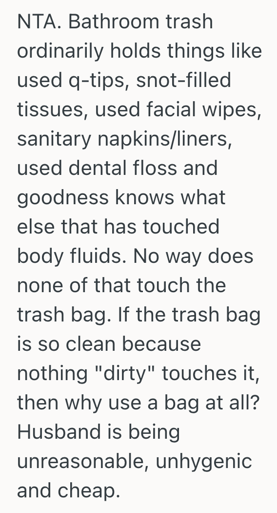 Screenshot 2025 11 07 at 9.54.20 AM Husband Thinks Its Okay To Use The Same Bag In The Bathroom Trash Can Over And Over Again, But His Wife Wants To Use A New Bag