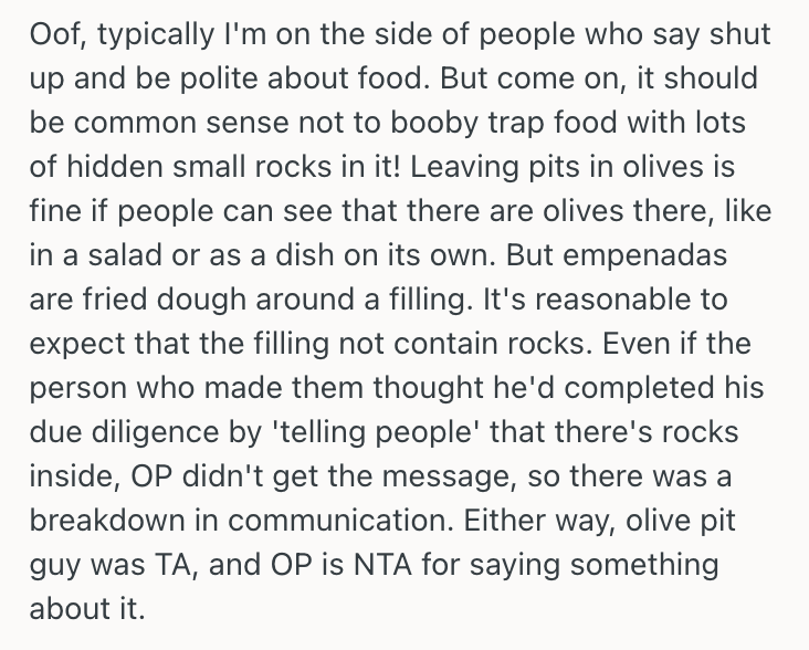 Screenshot 2025 11 08 at 6.41.54 PM Man Was Eating Empanadas At An Event And Noticed That The Olives Still Had Pits, So He Complained To The Cook Who Got Offended By His Remark