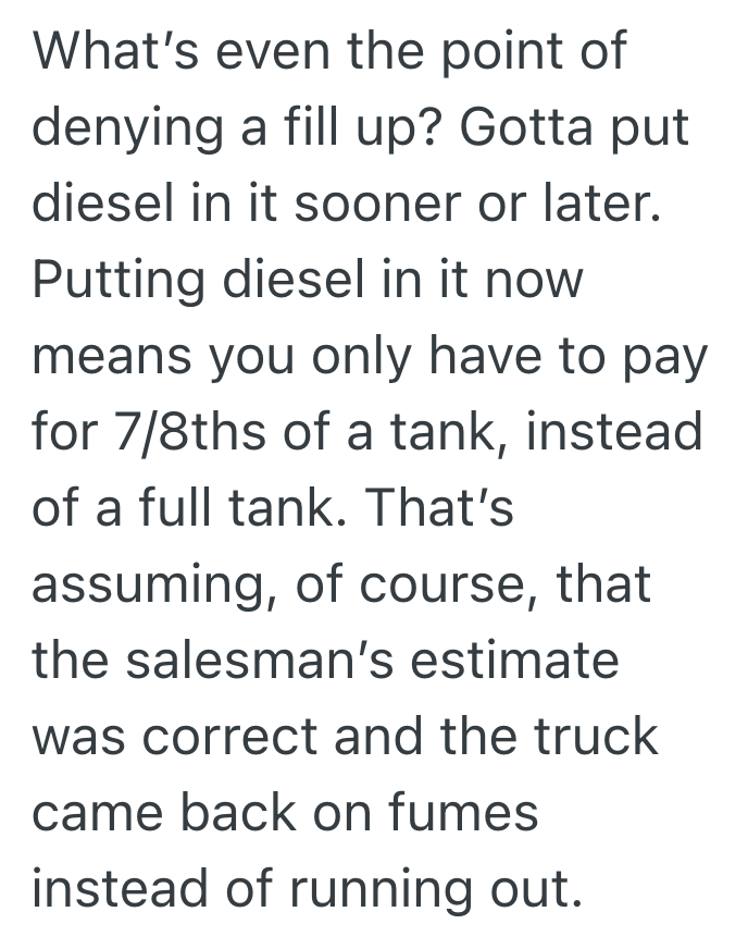 Screenshot 2025 11 10 at 12.53.36 PM Head Salesman Denied This Delivery Manager The Credit Card For Fuel, So He Did The Delivery With An Almost Empty Tank And The Company Truck Broke Down