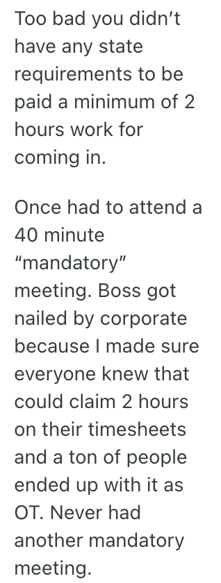 Screenshot 2025 11 12 at 1.33.32 PM Boss Told An Employee They Had To Make Up 30 Minutes They Missed On A Saturday, So They Showed Up For 30 Minutes Early And Went Home Because They Werent Supposed To Work Any Overtime