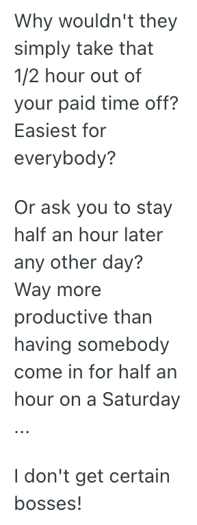 Screenshot 2025 11 12 at 1.34.26 PM Boss Told An Employee They Had To Make Up 30 Minutes They Missed On A Saturday, So They Showed Up For 30 Minutes Early And Went Home Because They Werent Supposed To Work Any Overtime