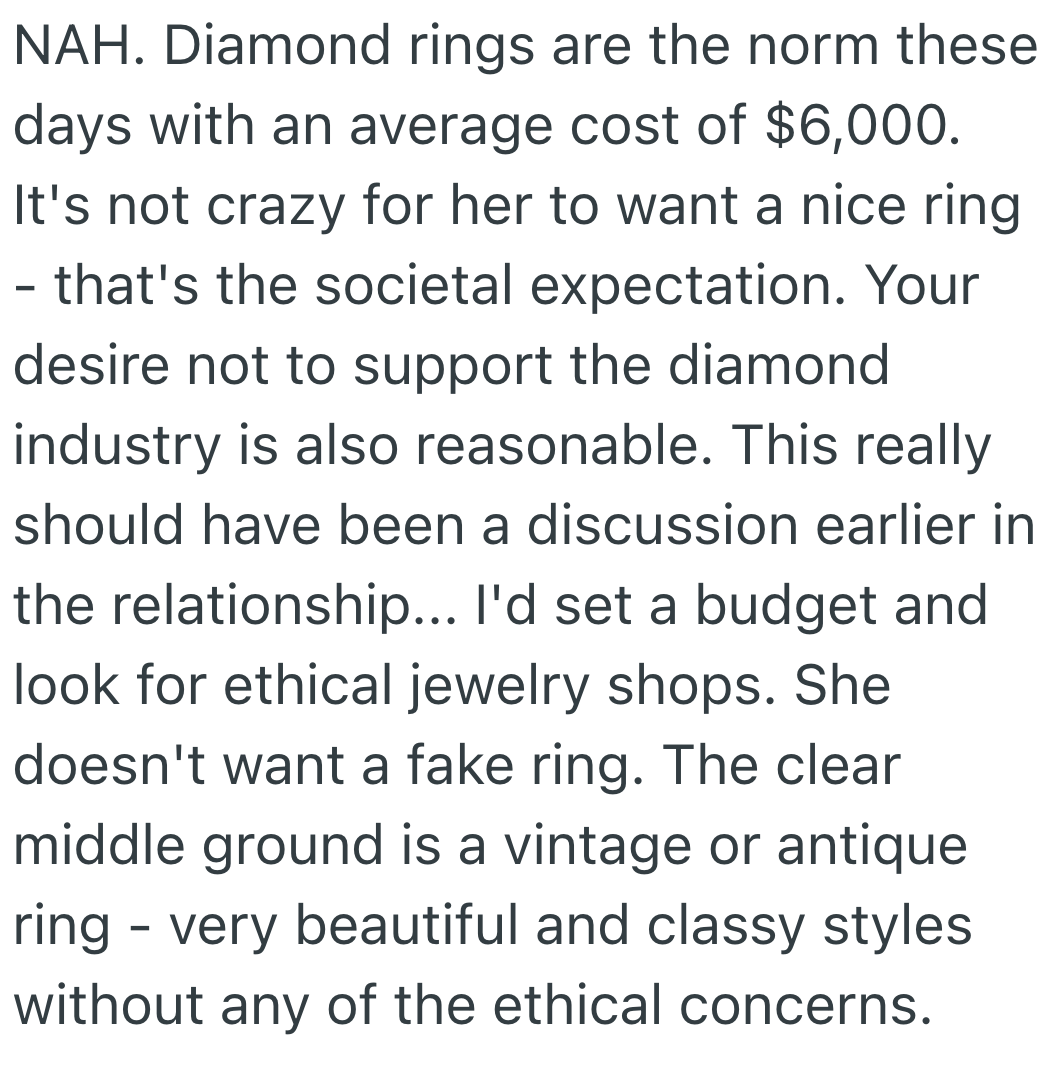 Screenshot 2025 11 12 at 2.45.12 PM Newly Engaged Man Wants To Get His Fiancée An Engagement Ring With A Lab Grown Diamond, But She Wants A Real One