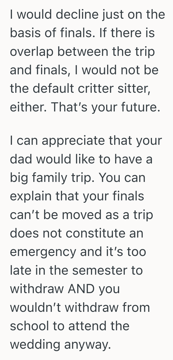 Screenshot 2025 11 13 at 1.20.24 PM College Students Dad Expects Her To Miss Finals And Work For An Expensive Wedding Trip, But She Would Rather Stay Home