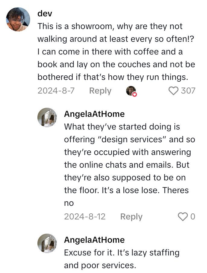 Screenshot 2025 11 26 at 5.03.23 PM A Customer Was Ignored For An Hour By West Elm Employees When She Tried To Buy A Couch