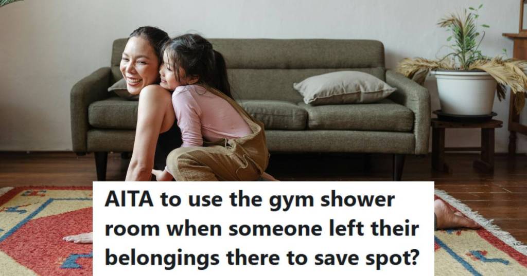 Asian woman and her little girl stretching after getting home from the gym