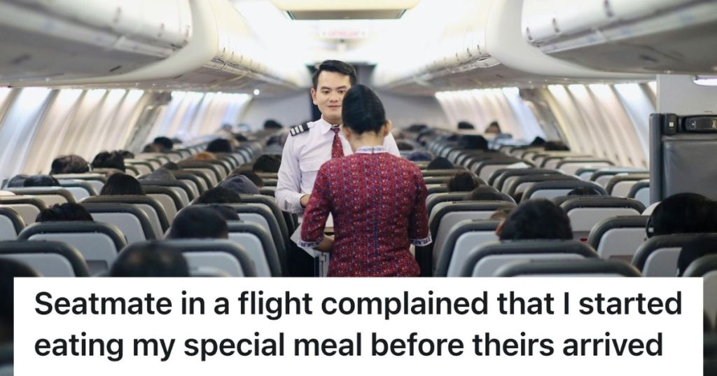 Flight attendants handing out meals